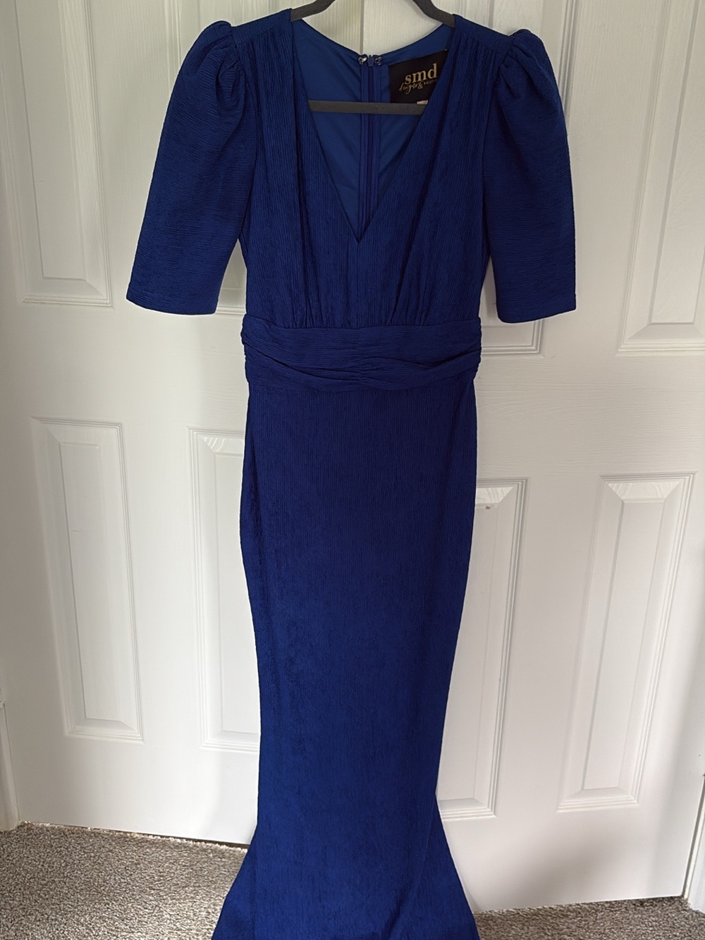 Blue V-Neck Evening Dress